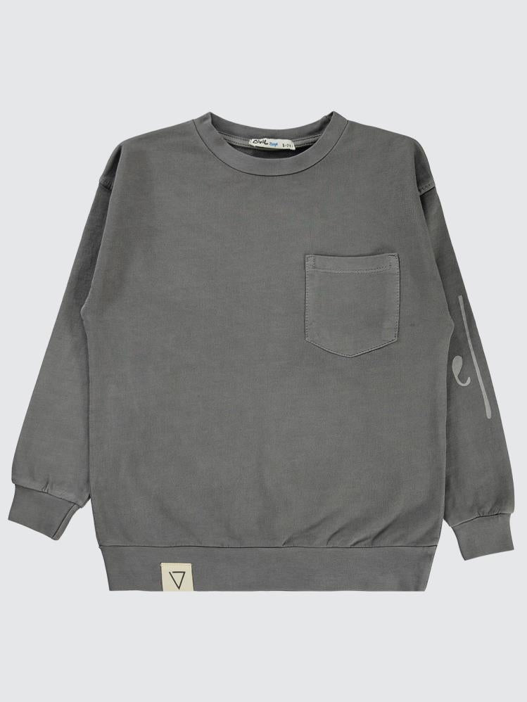 Civil Boys Yıkamalı Cepli 6-9 Yaş Sweatshirt - Gri
