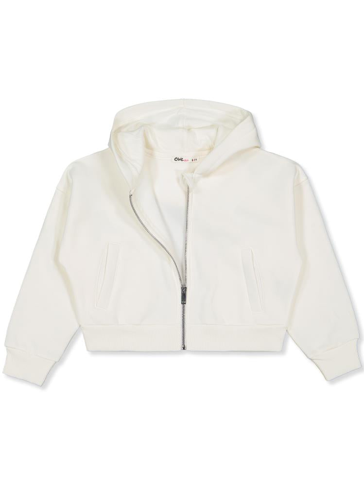 Civil Girls Düz 6-9 Yaş Hırka - Ekru