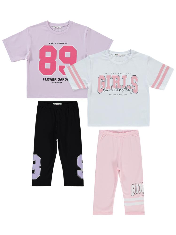 Civil Girls Sport Girl Baskılı Kısa Kol 2'li Set 2'li 6-9 Yaş Takım