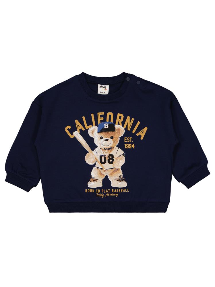 Civil Baby Teddy Bear Baskılı 6-18 Ay Sweatshirt - Lacivert