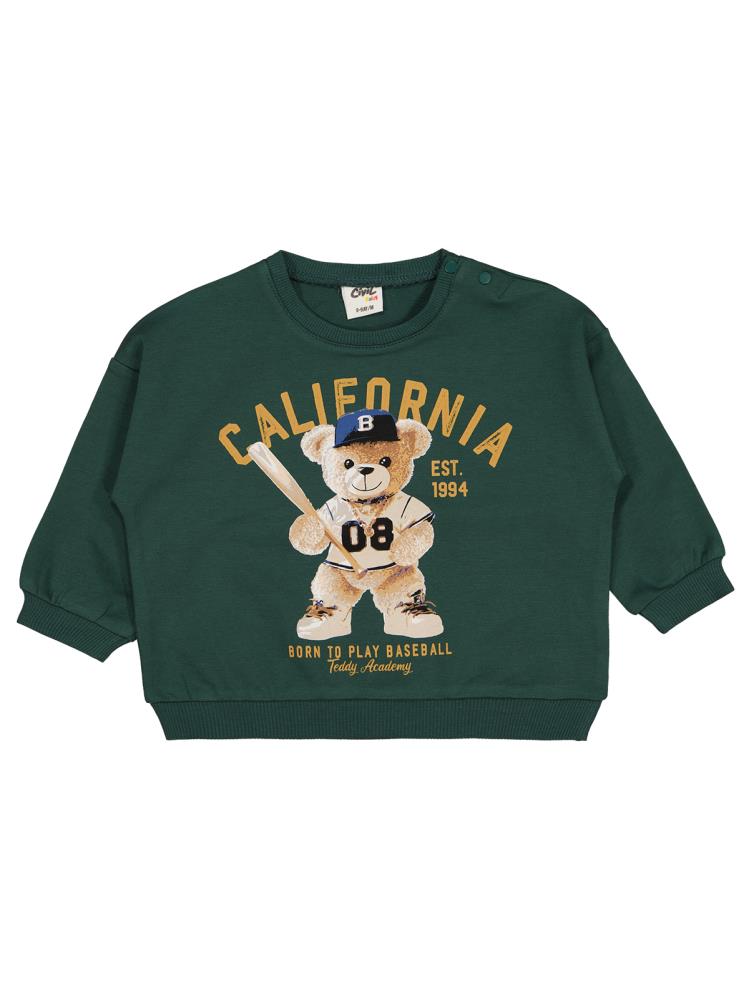 Civil Baby Teddy Bear Baskılı 6-18 Ay Sweatshirt - Yeşil