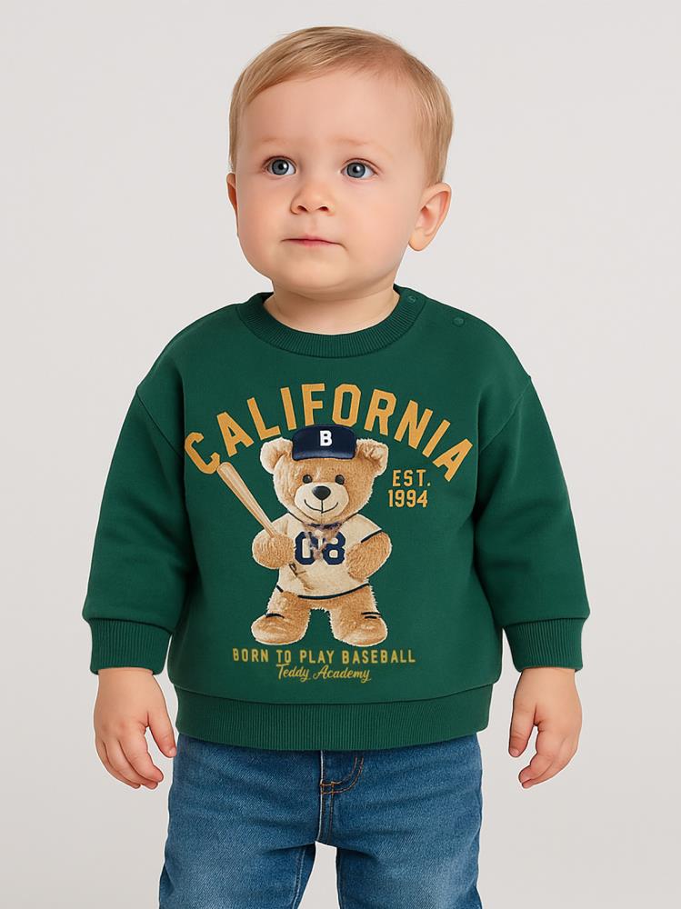Civil Baby Teddy Bear Baskılı 6-18 Ay Sweatshirt - Yeşil