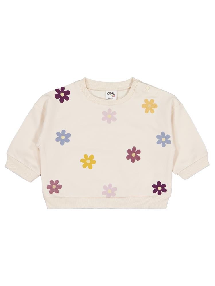 Civil Baby Çiçek Baskı ve Nakışlı 6-18 Ay Sweatshirt - Bej