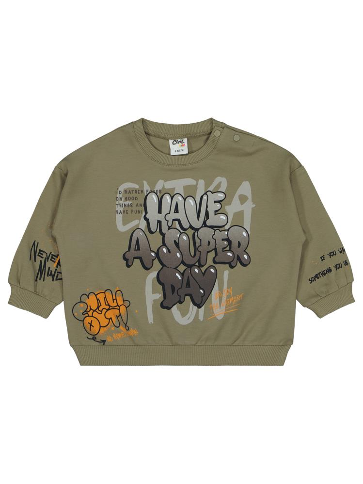 Civil Baby Graffiti Baskılı 6-18 Ay Sweatshirt - Açık Asker Yeşili