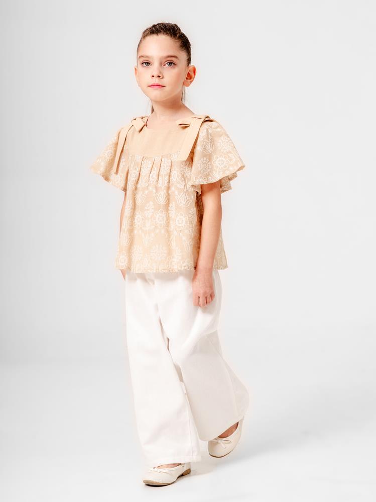 Cocoland Çiçek Desenli Pantolonlu 6-9 Yaş Takım - Bej