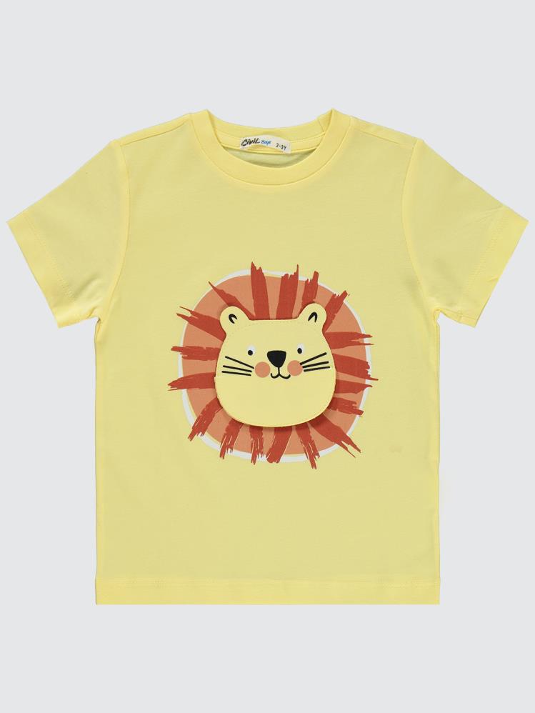 Civil Boys Ağzı Açılan Aslan Nakışlı 2-5 Yaş Pijama Takımı - Sarı