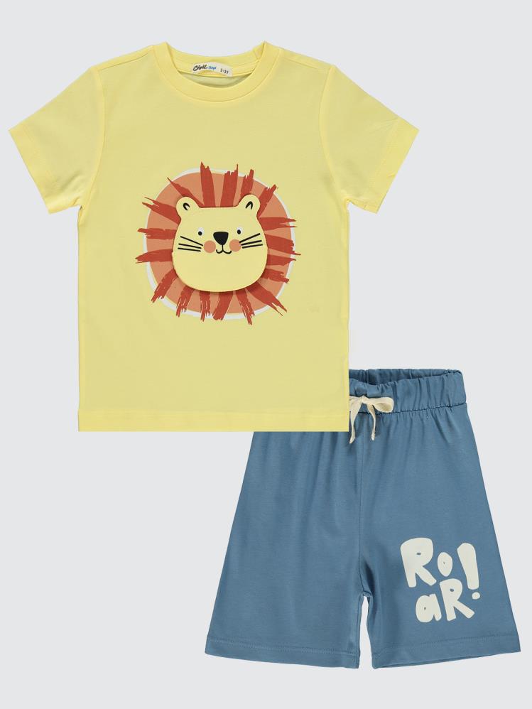Civil Boys Ağzı Açılan Aslan Nakışlı 2-5 Yaş Pijama Takımı - Sarı