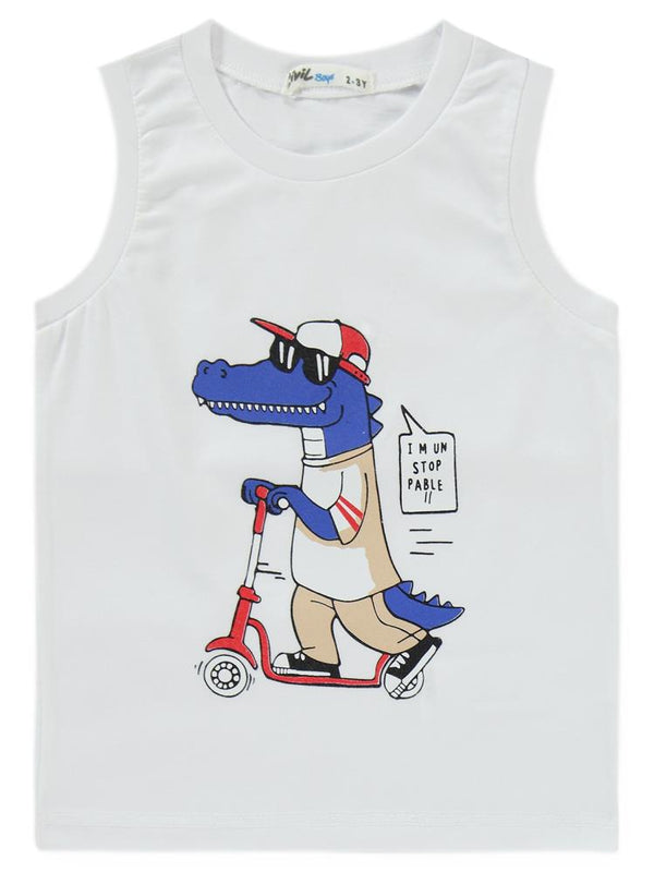 Civil Boys Timsah Baskılı 2-5 Yaş Pijama Takımı - Beyaz