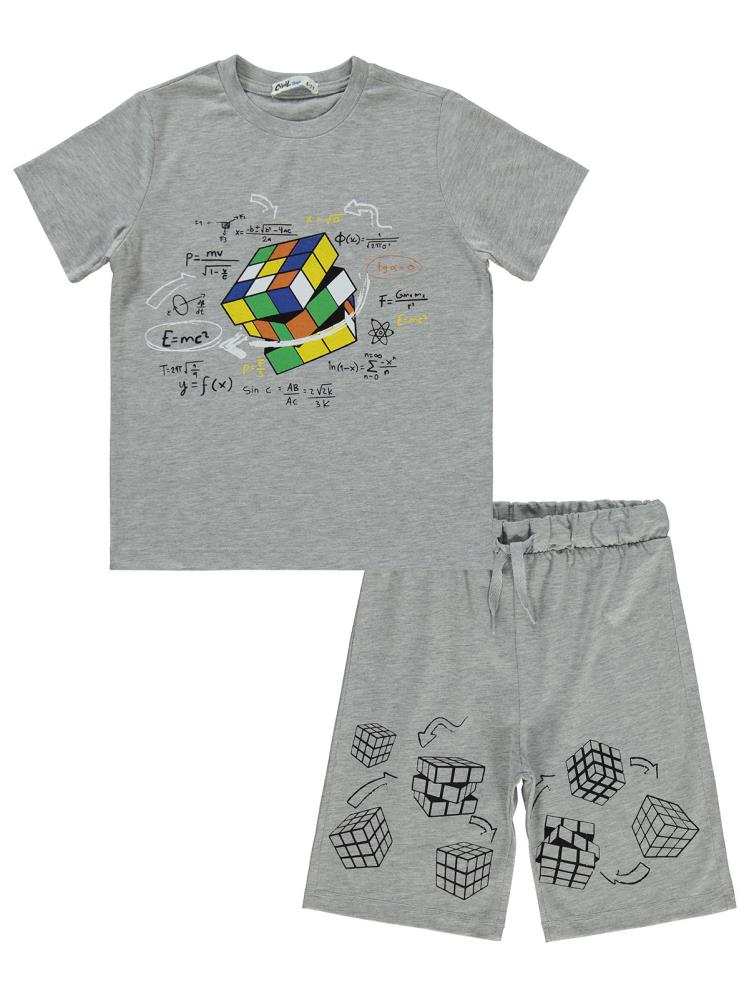 Civil Boys Rubik Küp Baskılı 6-9 Yaş Pijama Takımı - Gri