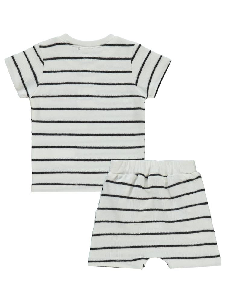 Civil Baby Selanik Çizgili Nakışlı 6-18 Ay Takım - Ekru