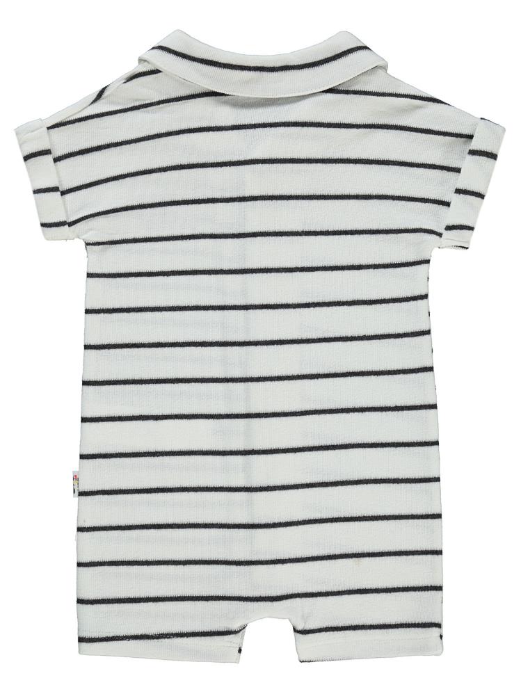 Civil Baby Selanik Çizgili Nakışlı 6-18 Ay Tulum - Ekru