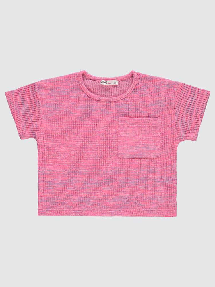 Civil Girls Renkli Melanjlı Kaşkorse 6-9 Yaş Tişört - Pembe