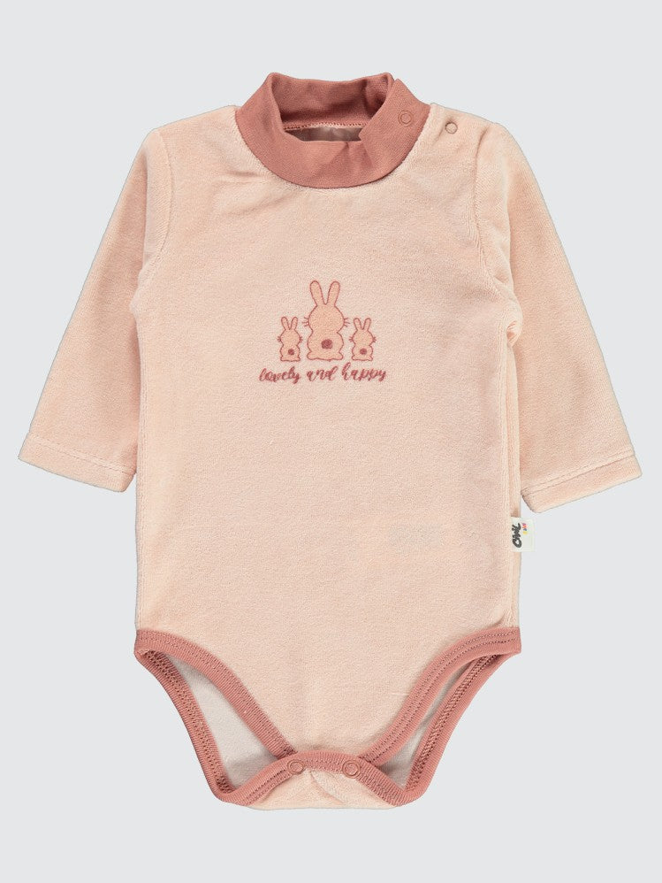 Civil Baby Balıkçı Yaka Tavşanlar Baskılı 1-18 Ay Çıtçıtlı Badi - Pembe