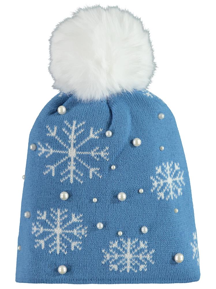 Civil Girls Kar Desen Taşlı 2-5 Yaş Şapka Bere - Mavi