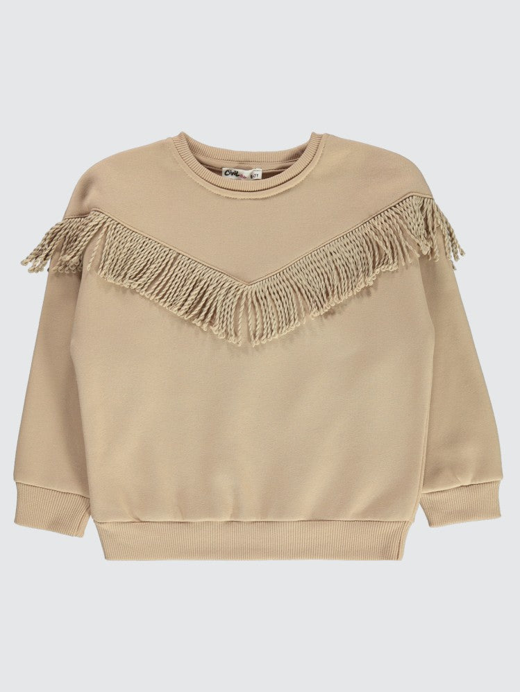 Civil Girls Roba Püsküllü 6-9 Yaş Sweatshirt - Bej