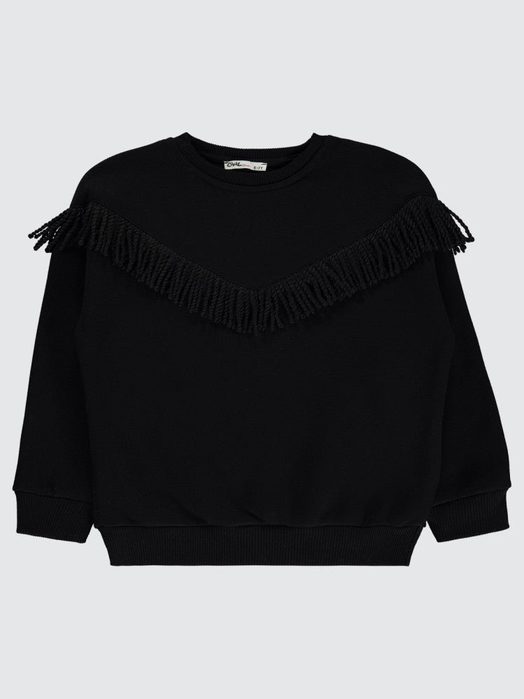 Civil Girls Roba Püsküllü 10-13 Yaş Sweatshirt - Siyah