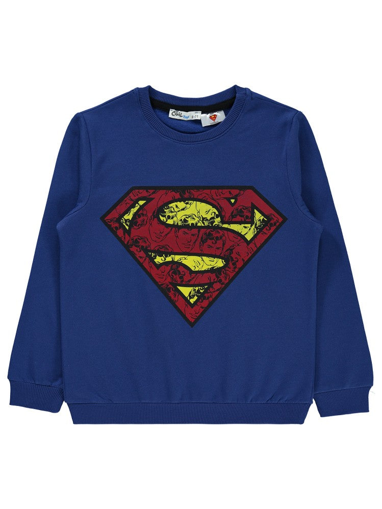 Superman Logo Baskılı 6-9 Yaş Sweatshirt - Mavi