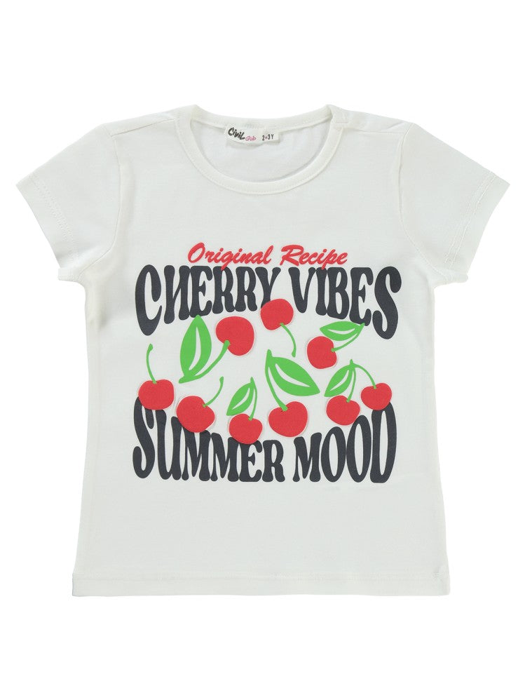 Civil Girls Cherry Baskılı 2-5 Yaş Tişört - Ekru