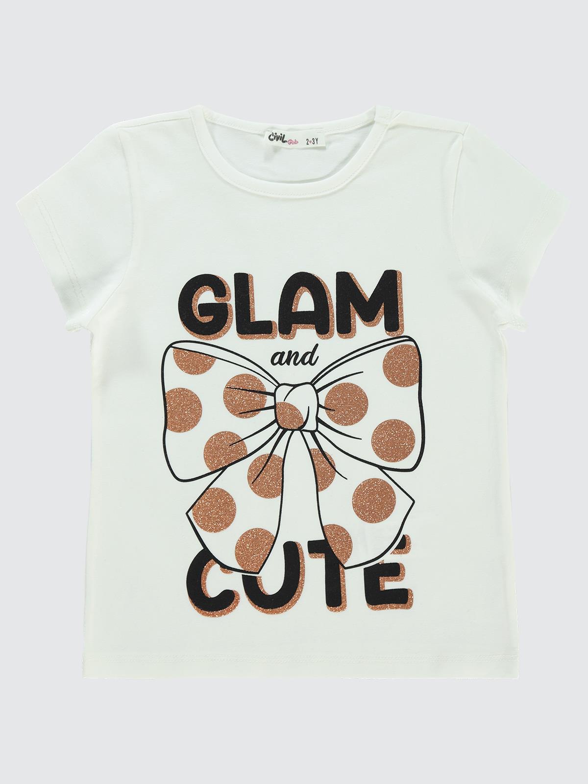 Civil Girls Fiyonk Baskılı 2-5 Yaş Tişört - Ekru