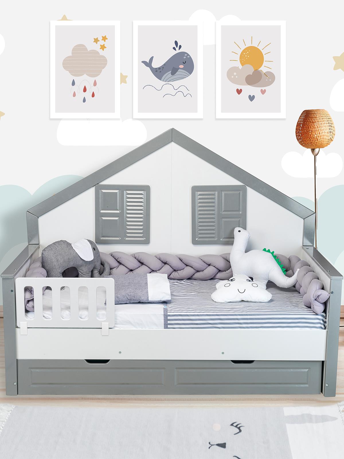 Aras Bebe Örgülü Montessori Uyku Seti 90x190 Cm - Gri