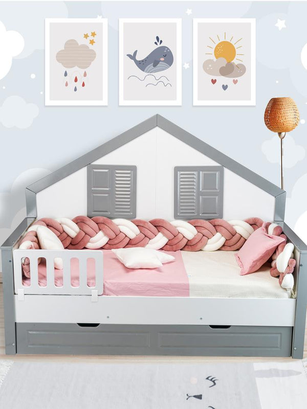 Aras Bebe Kadife Örgülü Montessori Uyku Seti 90x190 Cm - Pembe