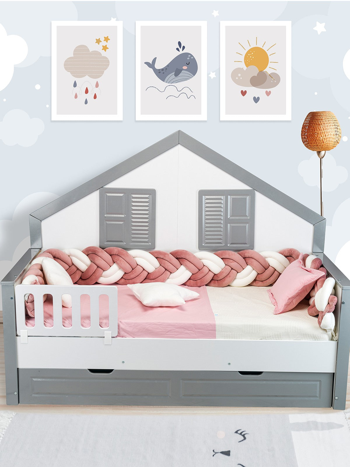Aras Bebe Kadife Örgülü Montessori Uyku Seti 90x190 Cm - Pembe