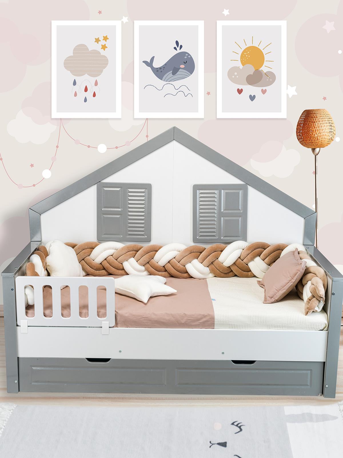 Aras Bebe Kadife Örgülü Montessori Uyku Seti 90x190 Cm - Kahverengi