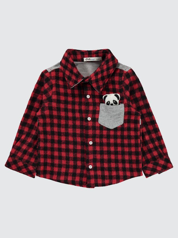 Civil Boys Panda Cep Baskılı 2-5 Yaş Gömlek - Kırmızı