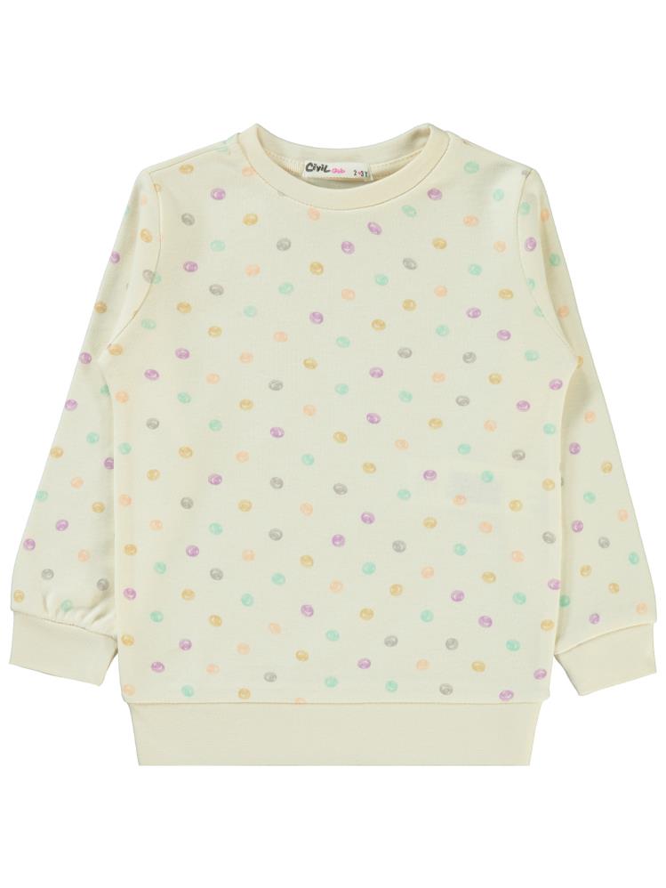 Civil Girls Puan Desenli 2-5 Yaş Sweatshirt - Ekru