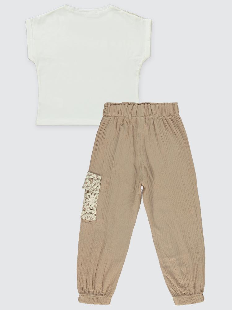 Civil Girls Dantelli Jogger 6-9 Yaş Takım - Kahverengi