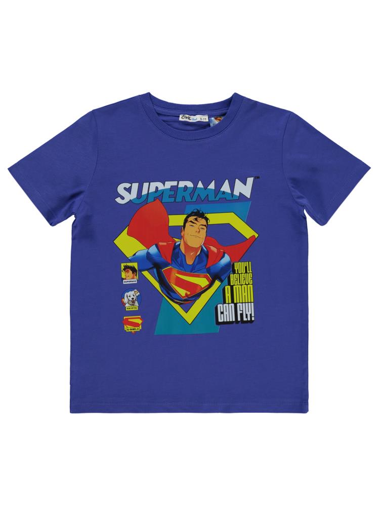 Süperman Can Fly Baskılı 6-9 Yaş Tişört - Mavi
