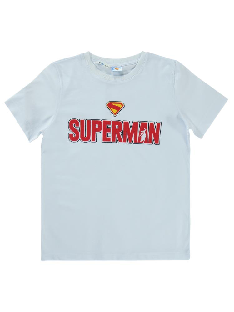 Süperman Baskılı 10-13 Yaş Tişört - Beyaz
