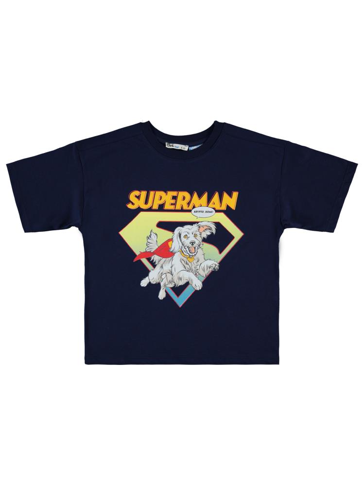 Süperman Krypto Baskılı 6-9 Yaş Tişört - Lacivert