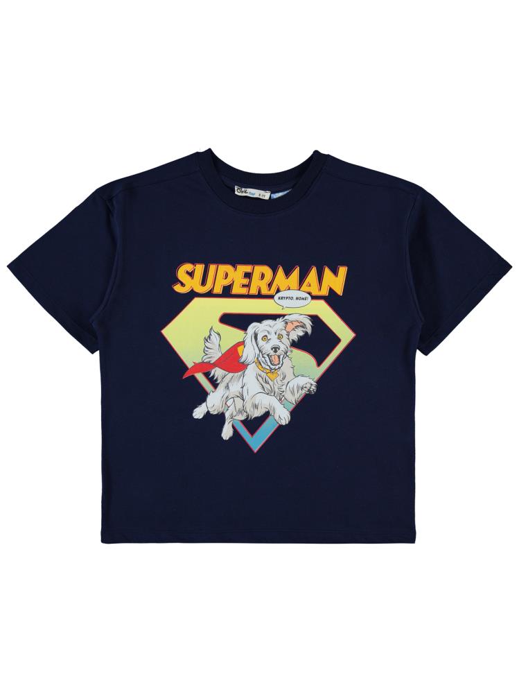 Süperman Krypto Baskılı 6-9 Yaş Tişört - Lacivert