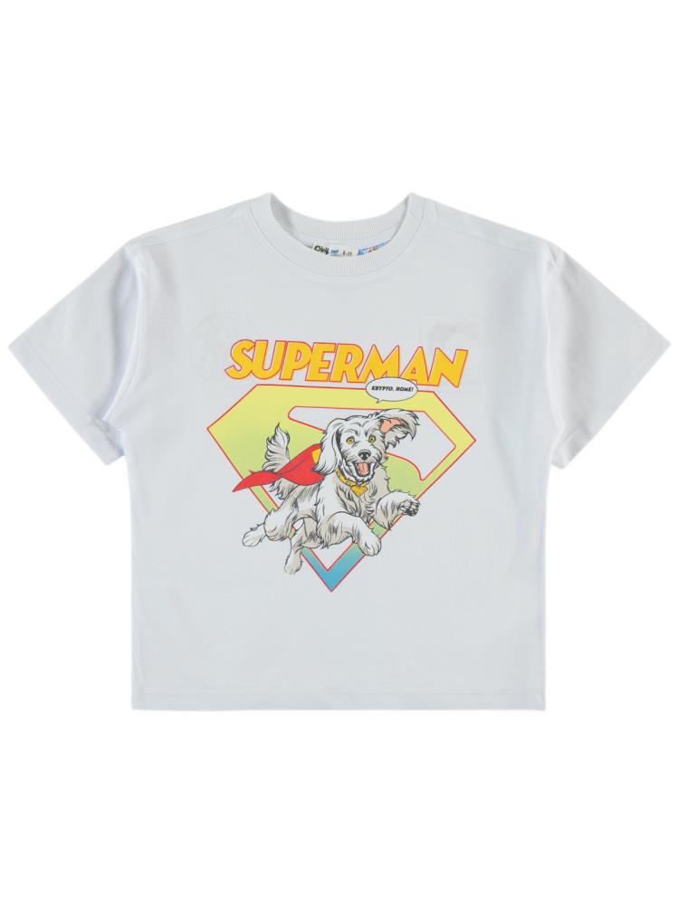 Süperman Krypto Baskılı 6-9 Yaş Tişört - Beyaz