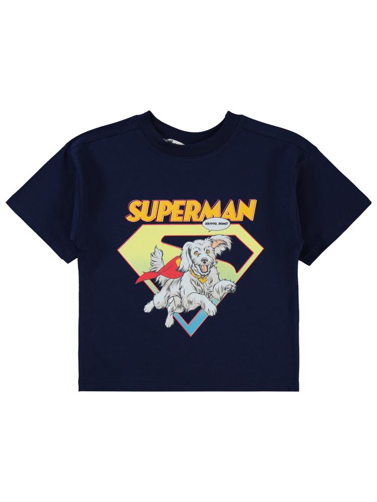 Süperman Krypto Baskılı 2-5 Yaş Tişört - Lacivert
