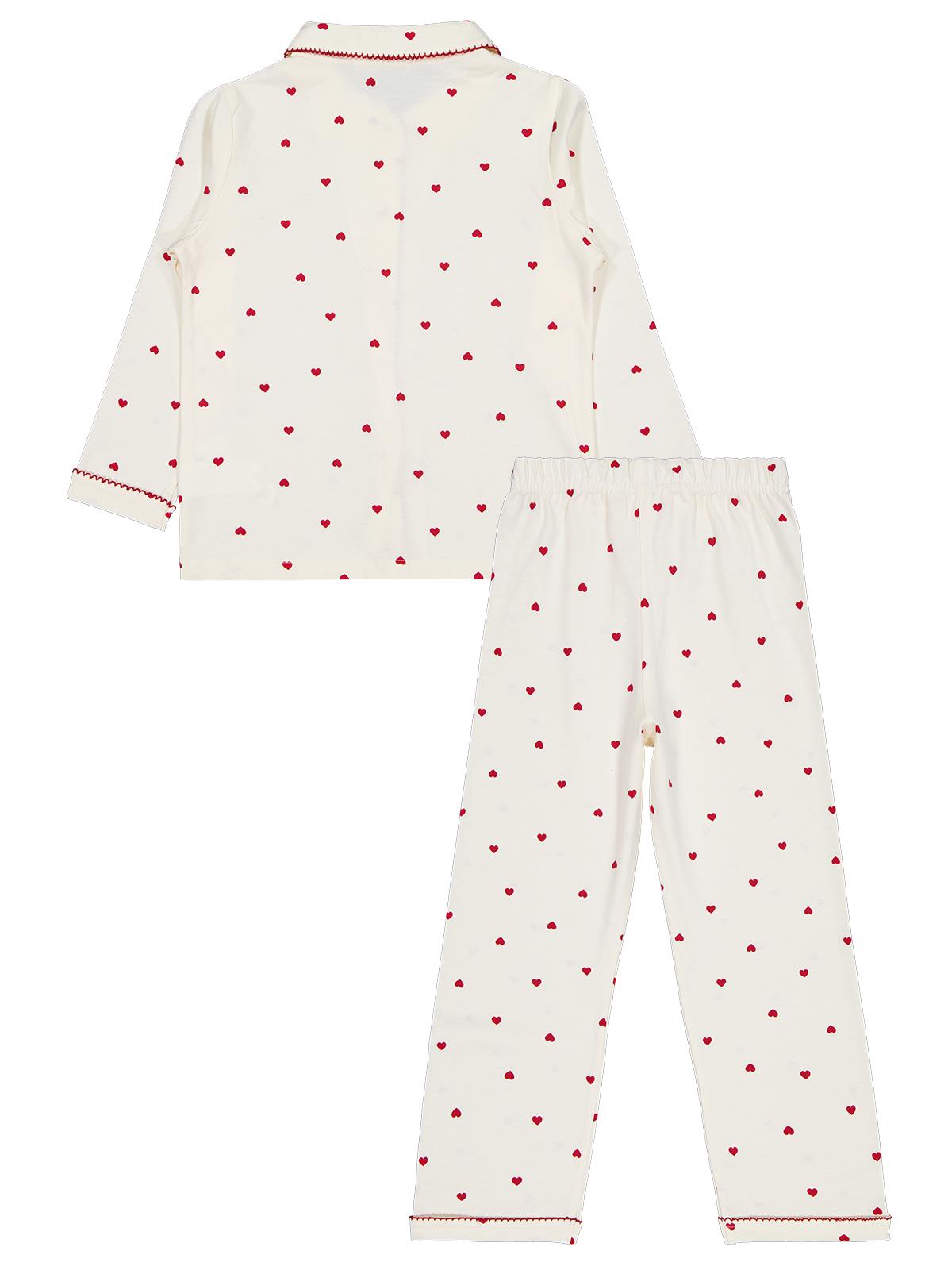 Civil Girls Kız Çocuk Kalpli 10-13 Yaş Pijama Takımı - Ekru