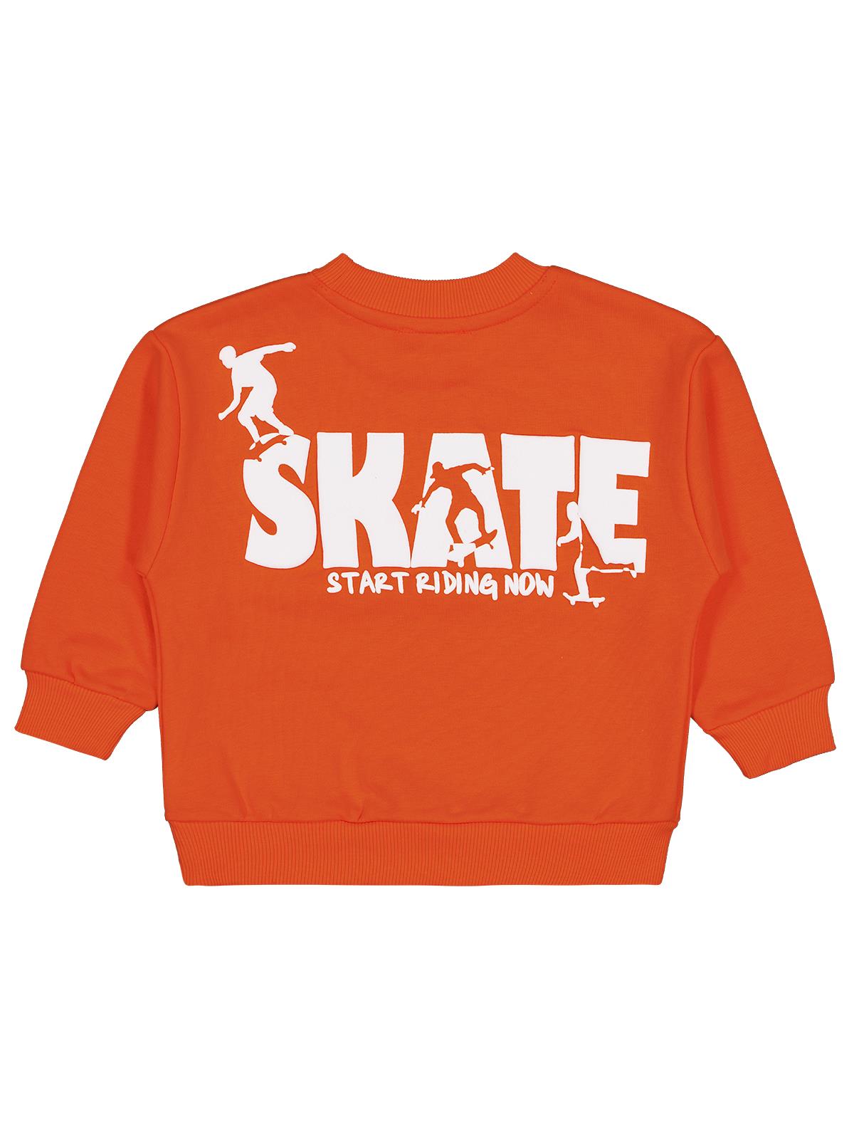 Civil Erkek Çocuk Skate Start Baskılı Sweatshirt | 3 İp Uzun Kol | Okul Kreş ve Günlük Kullanım - Turuncu