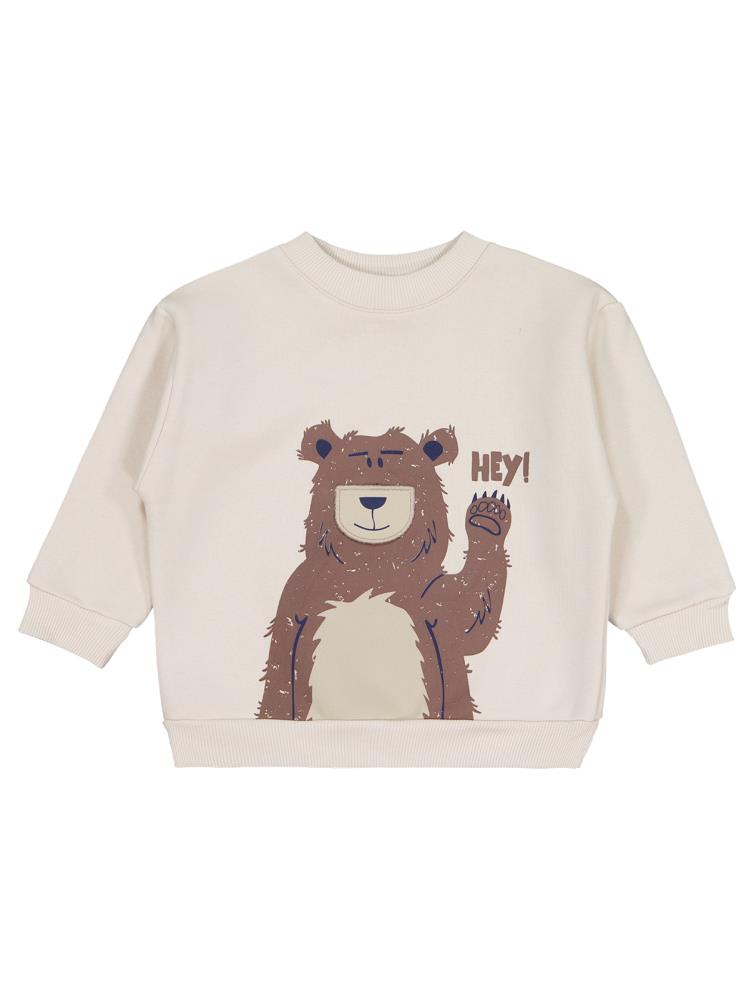 Civil Boys Hey Ayı Baskılı 2-5 Yaş Sweatshirt - Bej