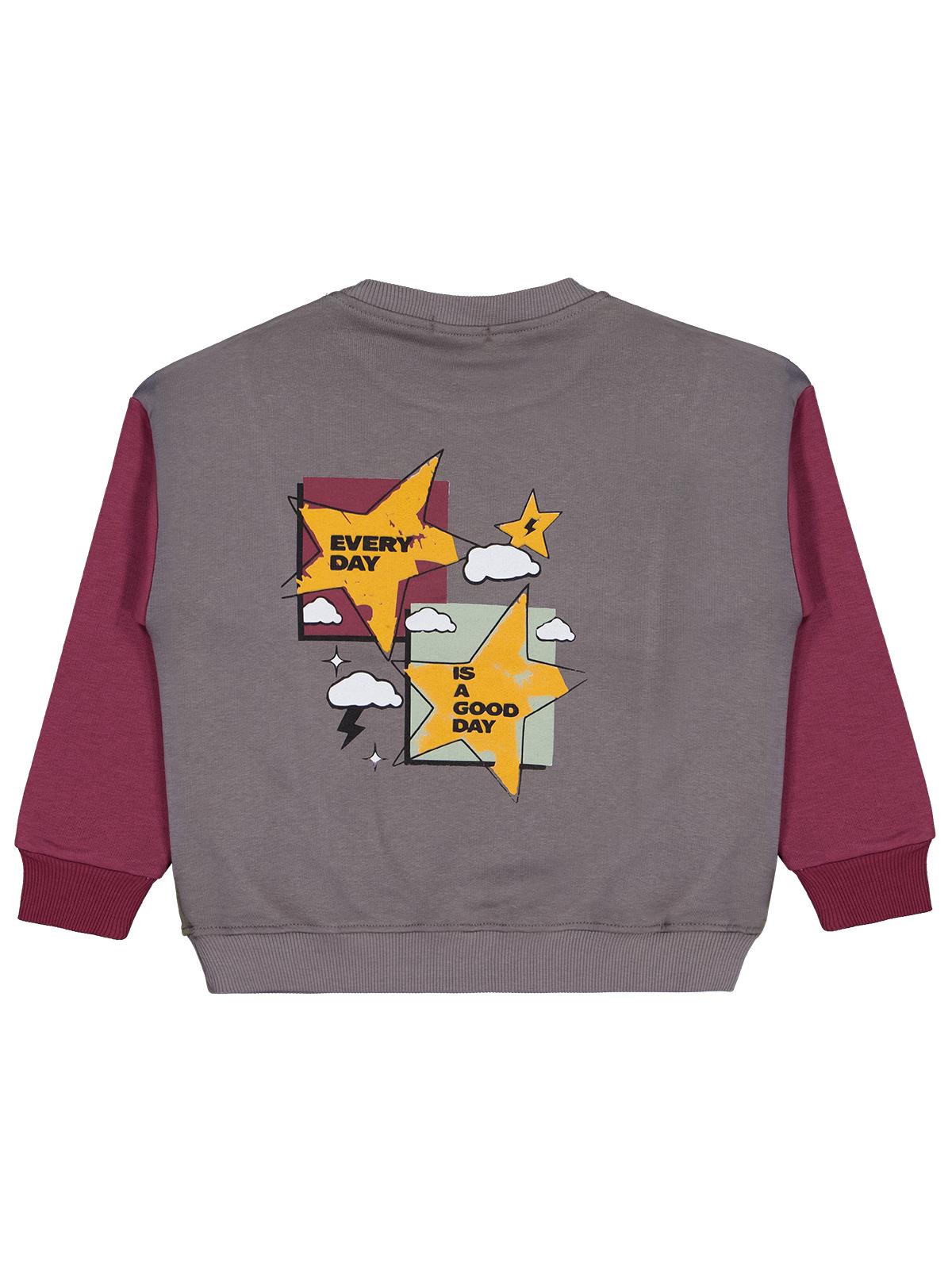 Civil Erkek Çocuk Every Day Yıldız Baskılı Sweatshirt | 3 İp Uzun Kol | Okul Kreş ve Günlük Kullanım - Bordo