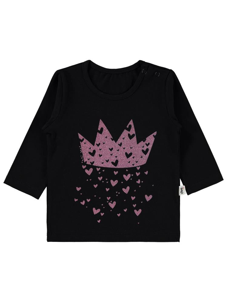 Cvl-56 Civil Baby Taç Kalp Baskılı 6-18 Ay Sweatshirt - Siyah