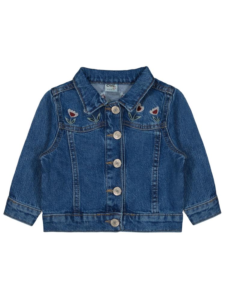 1010 Civil Baby Çiçek Nakışlı 9-18 Ay Ceket - Mavi