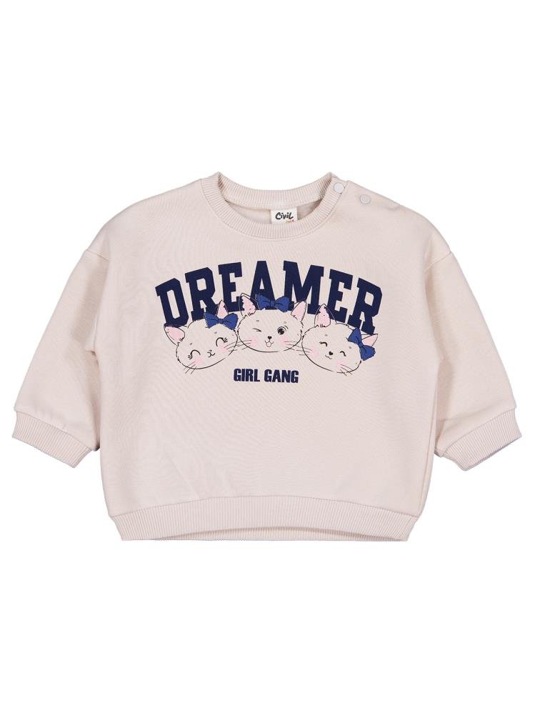 Civil Baby Ayıcık Baskılı Çizgili 6-18 Ay Sweatshirt - Bej