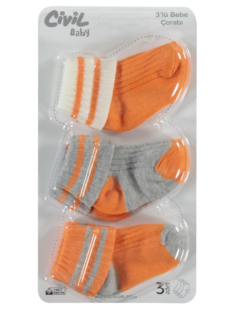 Civil Baby Turuncu-Gri Renk Basic Asetat 0-24 Ay Çorap Setleri