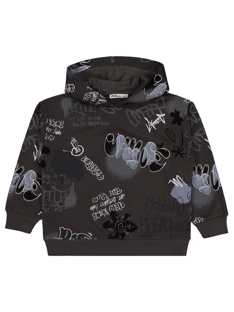 Civil Boys Grafiti Empirme Baskılı 6-9 Yaş Sweatshirt - Gri