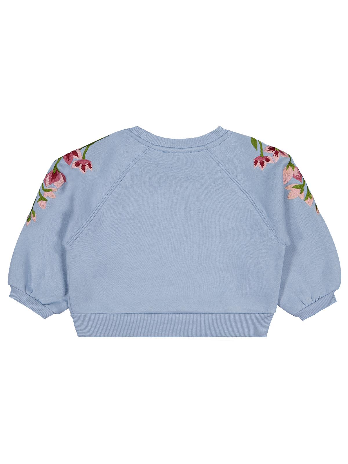 Civil Kız Çocuk Omuzu Çiçek Nakışlı Sweatshirt | 3 İp Uzun Kol | Okul Kreş ve Günlük Kullanım - Mavi