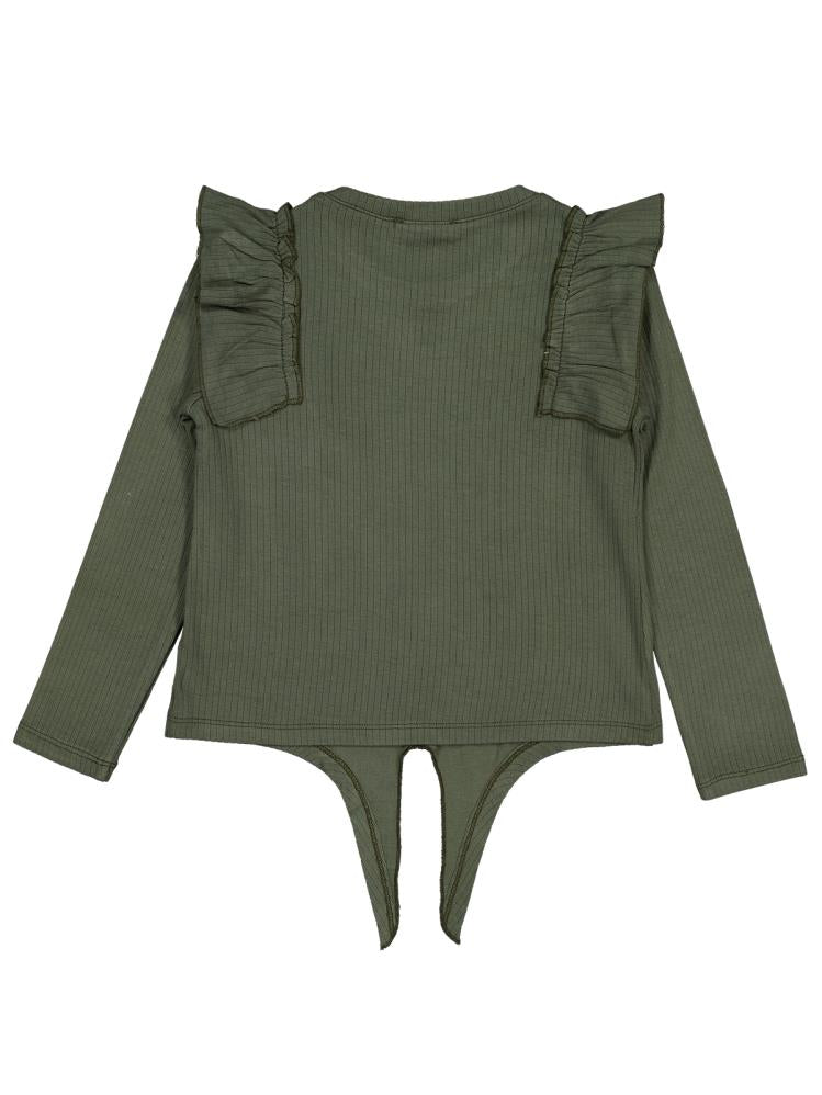 Civil Girls Omuz Fırfırlı 6-9 Yaş Sweatshirt - Haki