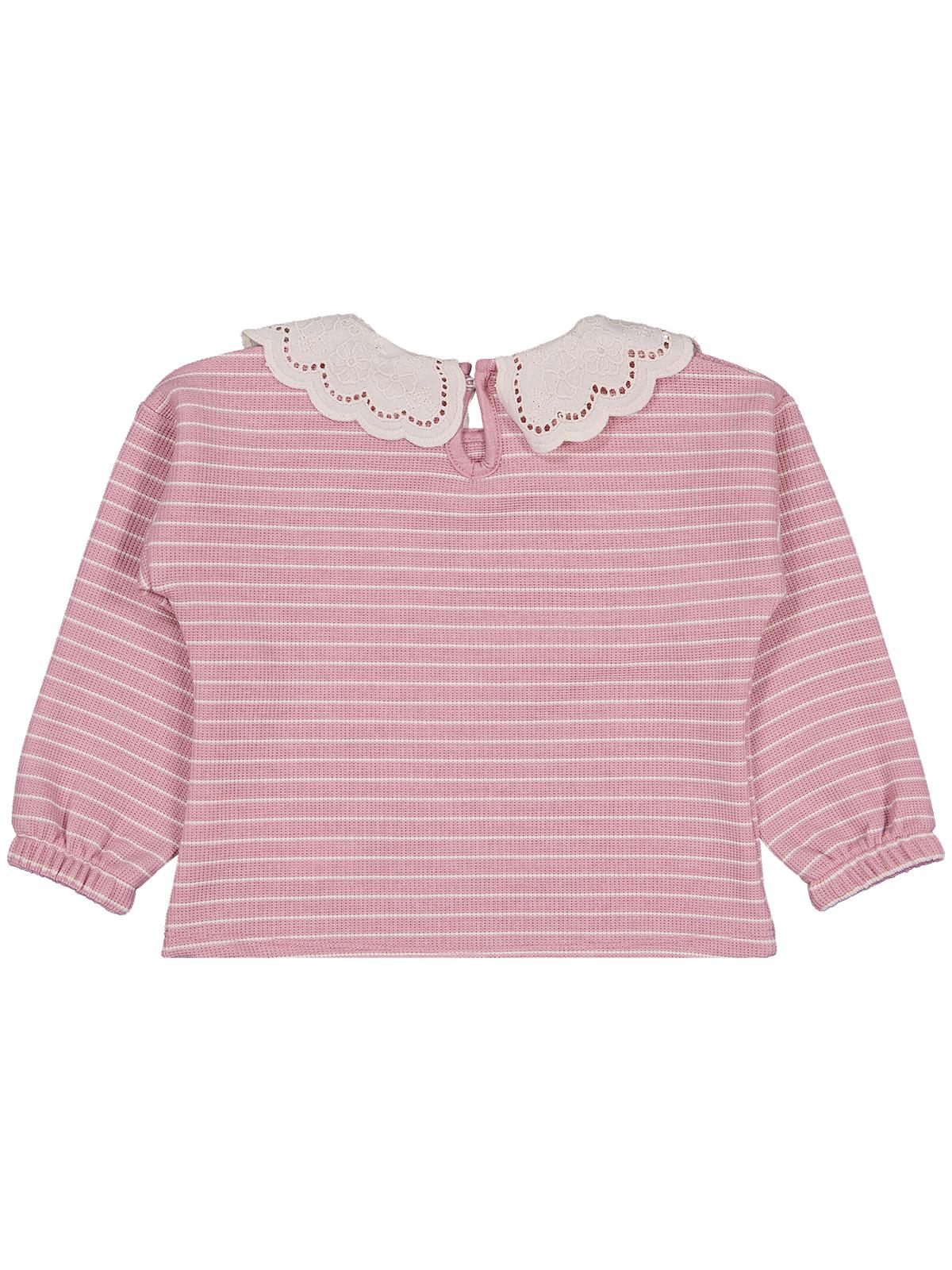 Civil Kız Çocuk Çizgili Sweatshirt | Waffle Uzun Kol Bisiklet Yaka | Okul Kreş ve Günlük Kullanım - Pembe