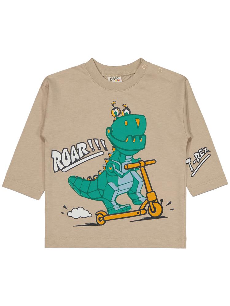Cvl-74 Civil Baby Dinazor Nakışlı 6-18 Ay Sweatshirt - Bej