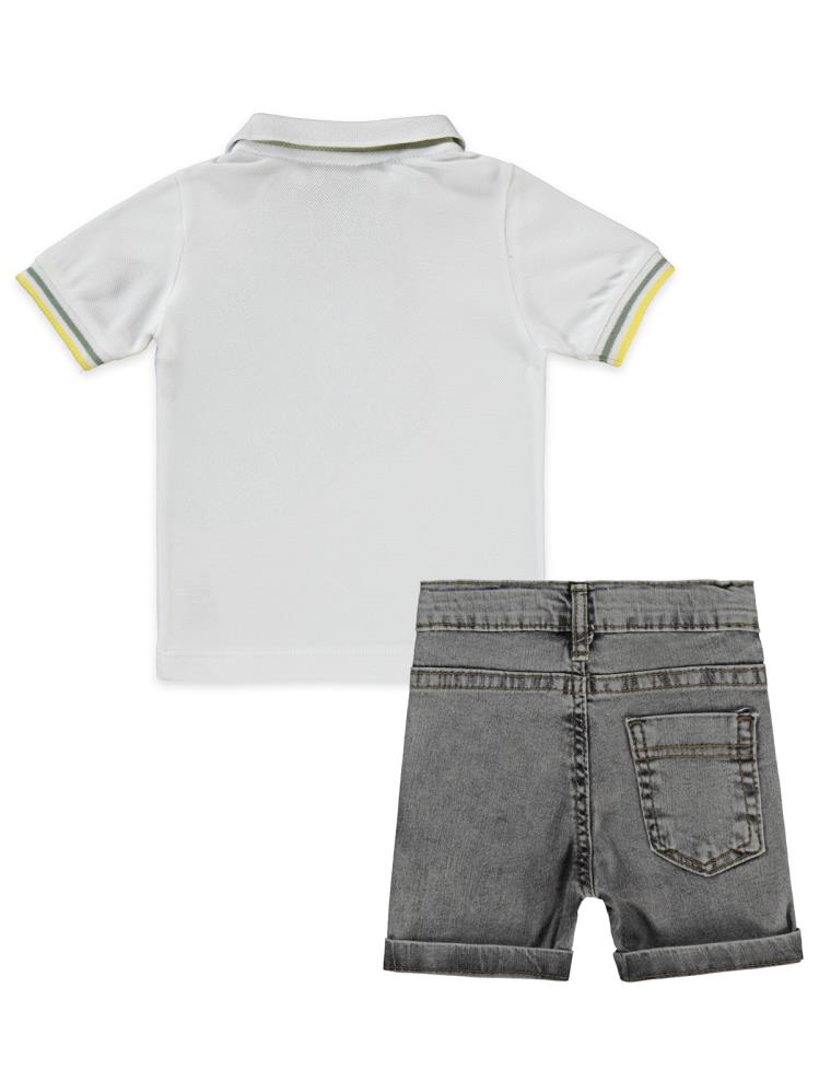 Concept Pike Palmiye Tişört Kot Şortlu 2'li 6-18 Ay Takım - Beyaz